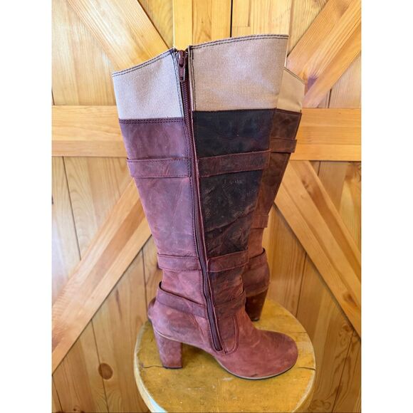 CATERPILLAR CAT Shoes 7.5 Womens Knee High Boots Rust Leather Boho Buckle Zip - Picture 6 of 10